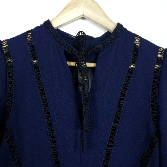 Maje Navy Blue Crochet Amour Designer Remala Dress - Picture 2 of 12